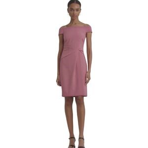 Lauren Ralph Lauren NWT SZ 12 Off The Shoulder Pink Ruched Sheath‎ Midi Dress